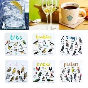 Set of 6 Bird Pun Coasters,Square Drinks Coaster, Thicken Funny B…
